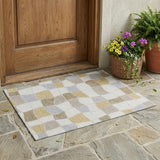 3' X 5' Ivory And Beige Geometric Washable Indoor Outdoor Area Rug