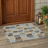 3' X 5' Khaki And Brown Geometric Washable Indoor Outdoor Area Rug