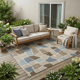 5' X 8' Khaki And Brown Geometric Washable Indoor Outdoor Area Rug