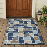 3' X 5' Navy Blue And Blue Geometric Washable Indoor Outdoor Area Rug