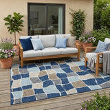 5' X 8' Navy Blue And Blue Geometric Washable Indoor Outdoor Area Rug