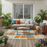 5' X 8' Orange And Graphite Geometric Washable Indoor Outdoor Area Rug
