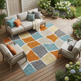 8' X 10' Orange And Graphite Geometric Washable Indoor Outdoor Area Rug