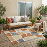 5' X 8' Orange And Beige Geometric Washable Indoor Outdoor Area Rug