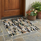 3' X 5' Black And Beige Geometric Washable Indoor Outdoor Area Rug