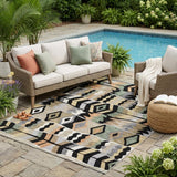5' X 8' Black And Beige Geometric Washable Indoor Outdoor Area Rug