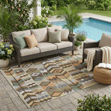 5' X 8' Chocolate And Brown Geometric Washable Indoor Outdoor Area Rug