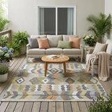 5' X 8' Gray And Graphite Geometric Washable Indoor Outdoor Area Rug