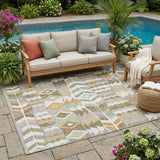 5' X 8' Ivory And Silver Geometric Washable Indoor Outdoor Area Rug