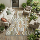 8' X 10' Ivory And Silver Geometric Washable Indoor Outdoor Area Rug