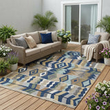 5' X 8' Navy Blue And Blue Geometric Washable Indoor Outdoor Area Rug