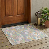 3' X 5' Pewter And Gray Geometric Washable Indoor Outdoor Area Rug