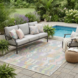 5' X 8' Pewter And Gray Geometric Washable Indoor Outdoor Area Rug