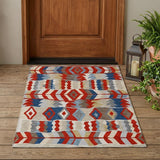 3' X 5' Red And Beige Geometric Washable Indoor Outdoor Area Rug