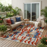 5' X 8' Red And Beige Geometric Washable Indoor Outdoor Area Rug