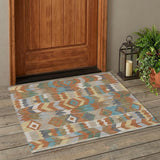 3' X 5' Rust And Orange Geometric Washable Indoor Outdoor Area Rug