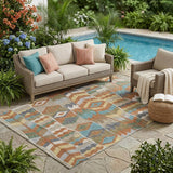 5' X 8' Rust And Orange Geometric Washable Indoor Outdoor Area Rug