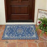 3' X 5' Blue And Silver Oriental Washable Indoor Outdoor Area Rug