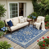 5' X 8' Blue And Silver Oriental Washable Indoor Outdoor Area Rug