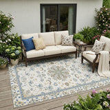 5' X 8' Ivory And Silver Oriental Washable Indoor Outdoor Area Rug