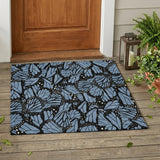 3' X 5' Blue And Denim Blue Animal Print Washable Indoor Outdoor Area Rug