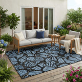 5' X 8' Blue And Denim Blue Animal Print Washable Indoor Outdoor Area Rug