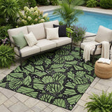 5' X 8' Green And Black Animal Print Washable Indoor Outdoor Area Rug