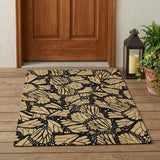 3' X 5' Gold And Black Animal Print Washable Indoor Outdoor Area Rug