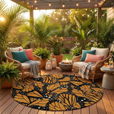 8' Orange And Black Round Animal Print Washable Indoor Outdoor Area Rug