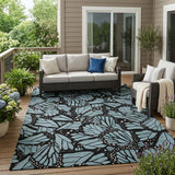 5' X 8' Teal Blue And Black Animal Print Washable Indoor Outdoor Area Rug