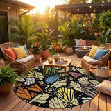 8' Wheat And Gold Round Animal Print Washable Indoor Outdoor Area Rug