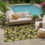 5' X 8' Yellow And Gold Animal Print Washable Indoor Outdoor Area Rug
