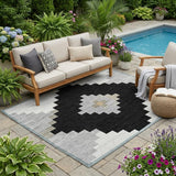 5' X 8' Black And Silver Geometric Washable Indoor Outdoor Area Rug
