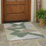 3' X 5' Green And Silver Geometric Washable Indoor Outdoor Area Rug
