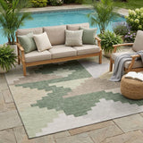 5' X 8' Green And Silver Geometric Washable Indoor Outdoor Area Rug