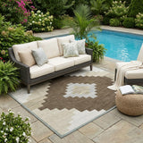 5' X 8' Chocolate And Brown Geometric Washable Indoor Outdoor Area Rug