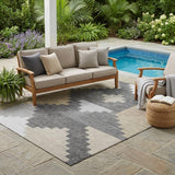 5' X 8' Gray And Graphite Geometric Washable Indoor Outdoor Area Rug