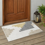 3' X 5' Ivory And Beige Geometric Washable Indoor Outdoor Area Rug