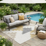 5' X 8' Ivory And Beige Geometric Washable Indoor Outdoor Area Rug