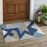 3' X 5' Navy Blue And Blue Geometric Washable Indoor Outdoor Area Rug