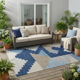 5' X 8' Navy Blue And Blue Geometric Washable Indoor Outdoor Area Rug