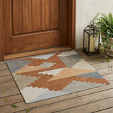 3' X 5' Orange And Silver Geometric Washable Indoor Outdoor Area Rug