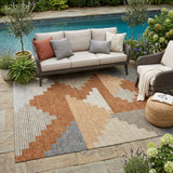 5' X 8' Orange And Silver Geometric Washable Indoor Outdoor Area Rug