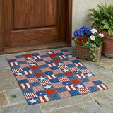 3' X 5' Navy Blue And Blue Geometric Washable Indoor Outdoor Area Rug