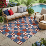 5' X 8' Navy Blue And Blue Geometric Washable Indoor Outdoor Area Rug