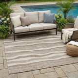 5' X 8' Beige And Brown Striped Washable Indoor Outdoor Area Rug