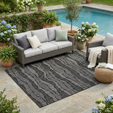 5' X 8' Black And Graphite Striped Washable Indoor Outdoor Area Rug