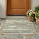 3' X 5' Green And Beige Striped Washable Indoor Outdoor Area Rug