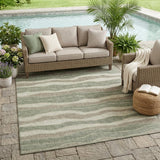 5' X 8' Green And Beige Striped Washable Indoor Outdoor Area Rug