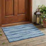 3' X 5' Denim Blue And Blue Striped Washable Indoor Outdoor Area Rug